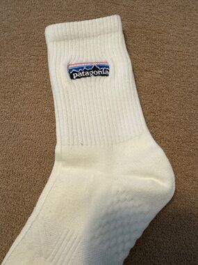 Patagonia White Crew Athletic Socks with Multicolor Logo